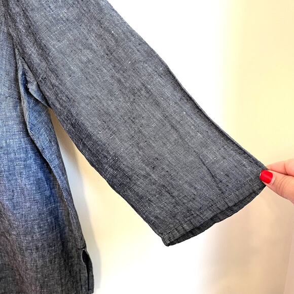 Lagenlook Boho Linen Women Shirt Size 22W Gray Artsy Boxy Embroidered Coastal - Picture 4 of 7